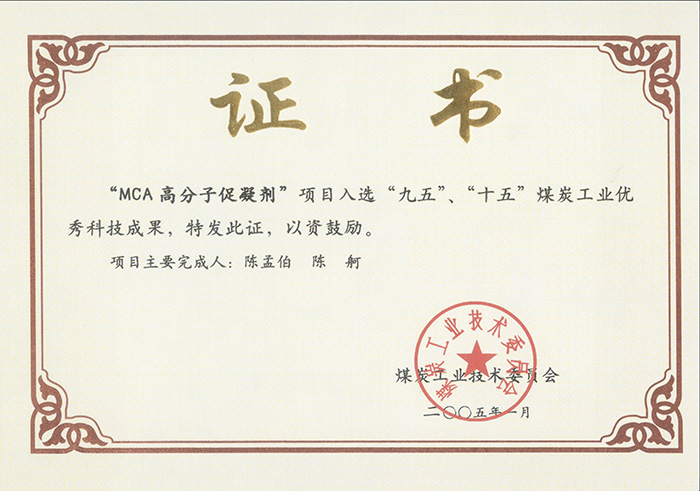 2005年1月MCA高分子促凝劑獲“九五、十五”科技成果獎(jiǎng).jpg